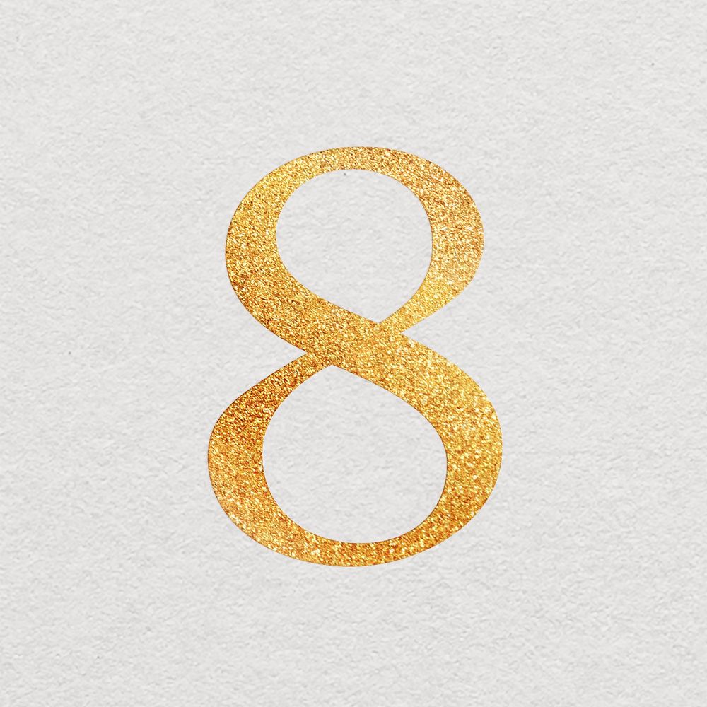 Number 8 gold foil alphabet illustration