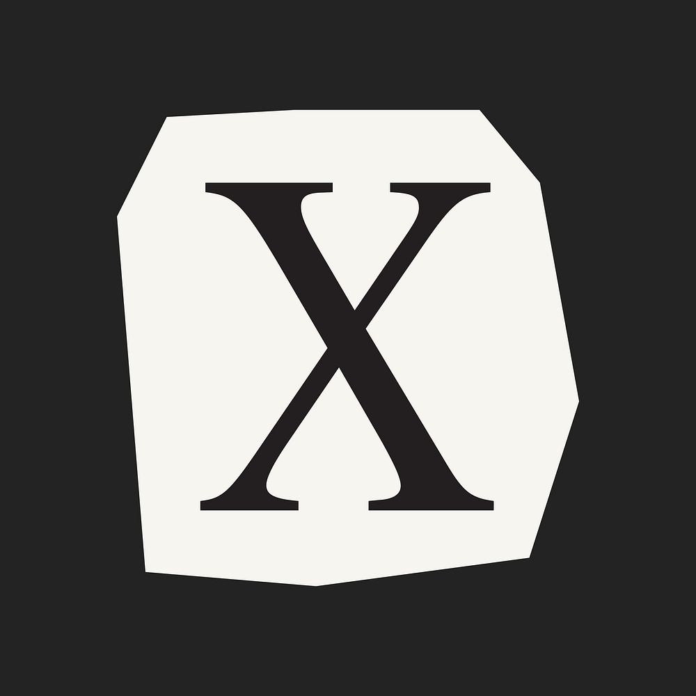 Letter X in black&white papercut alphabet illustration