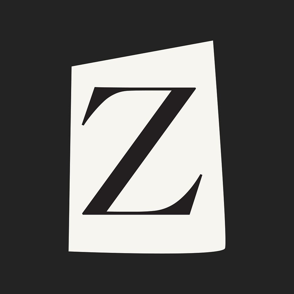 Letter Z in black&white papercut alphabet illustration