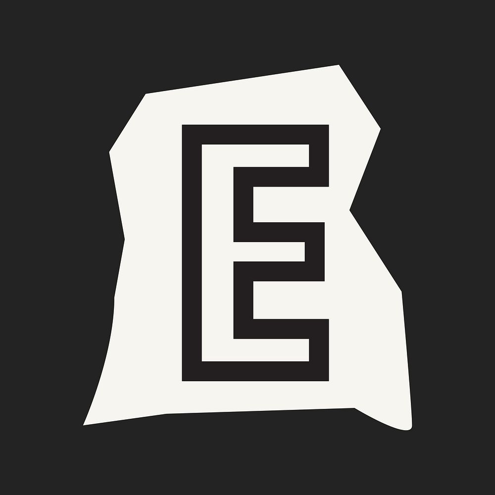 Letter E in black&white papercut alphabet illustration