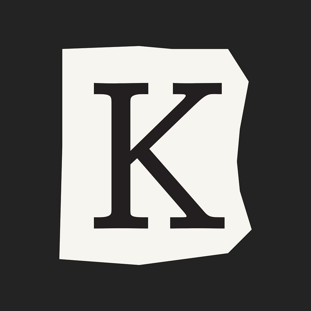 Letter K in black&white papercut alphabet illustration