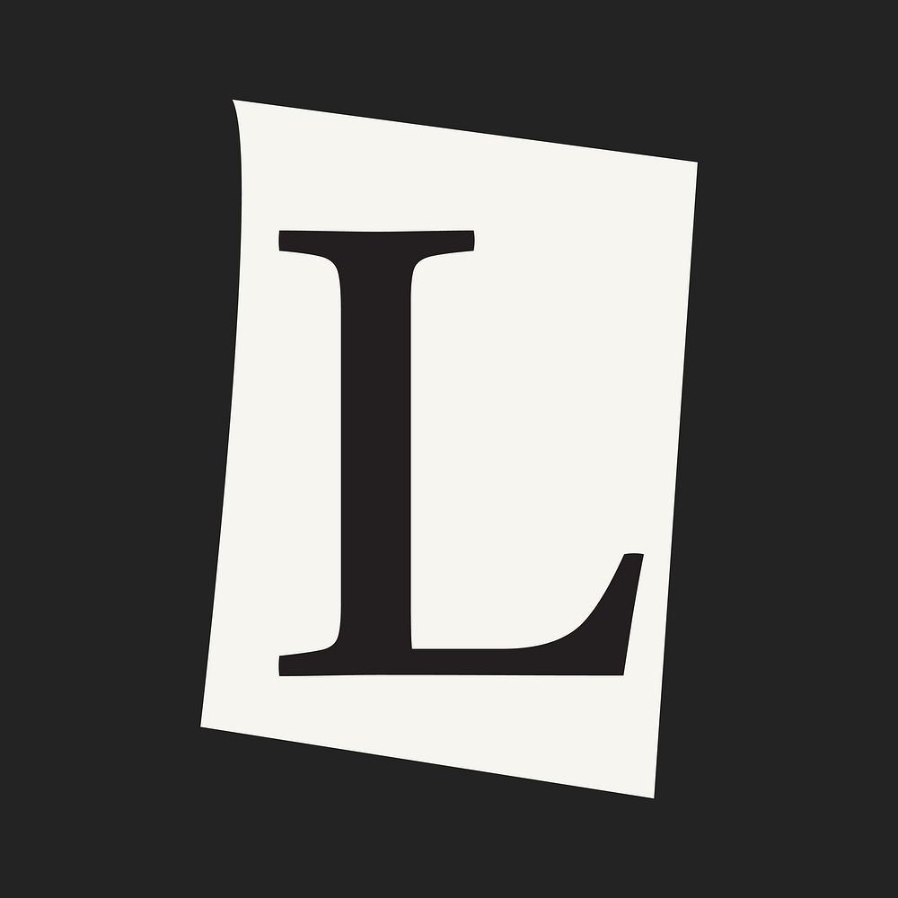 Letter L in black&white papercut alphabet illustration