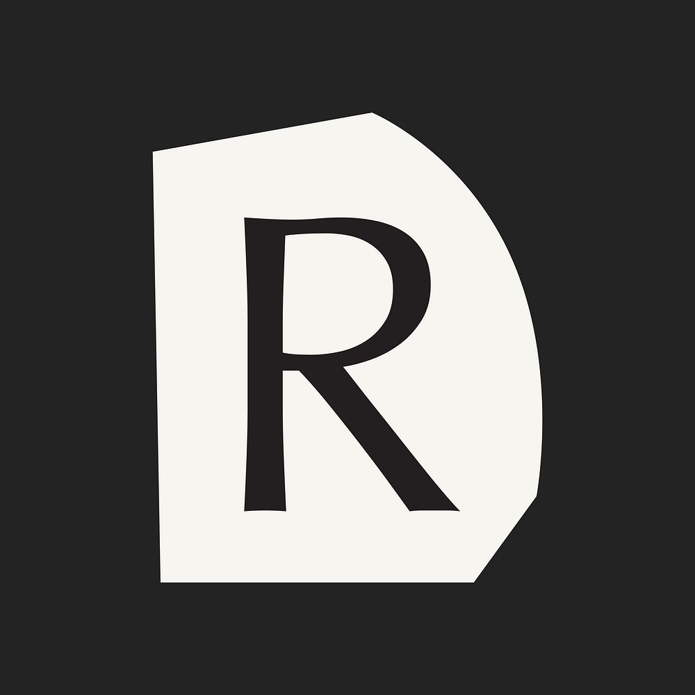 Letter R in black&white papercut alphabet illustration