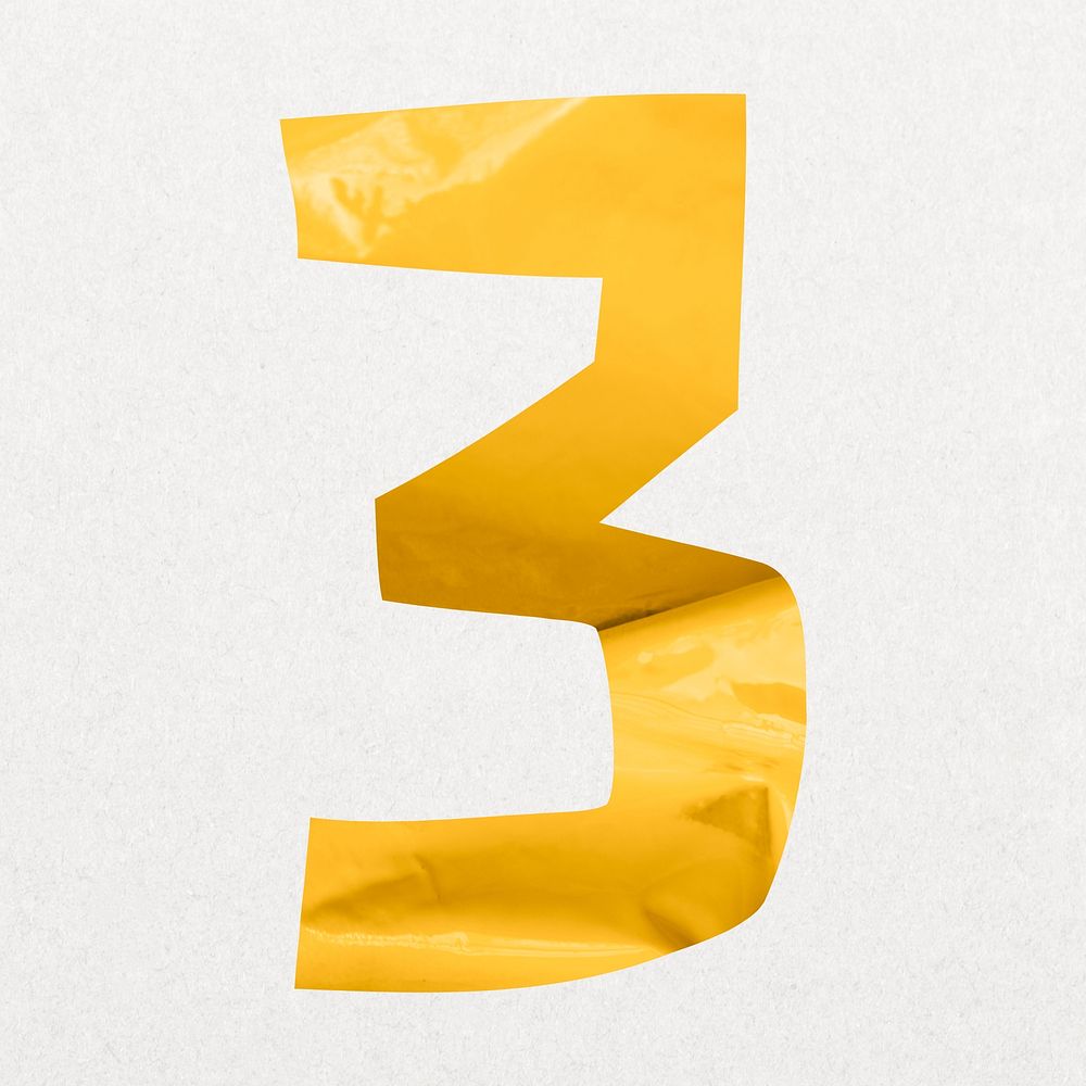 Number 3 in yellow plastic texture alphabet illustration