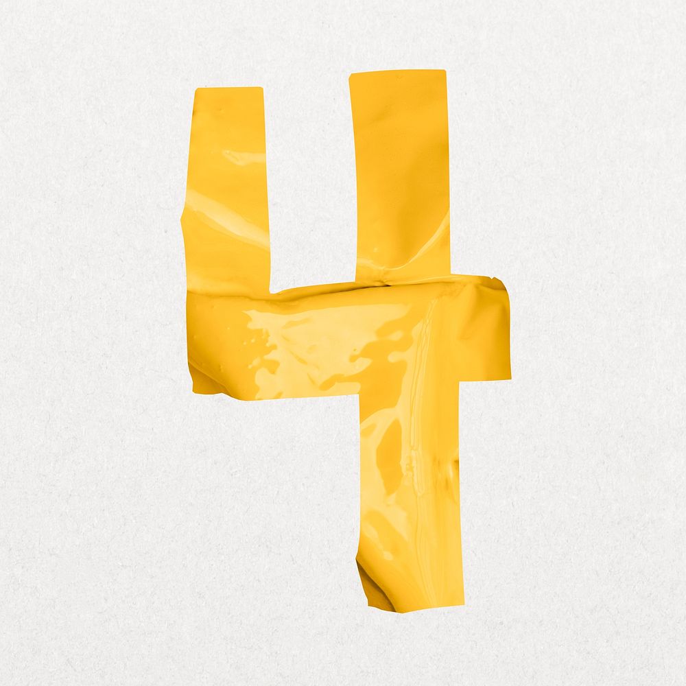 Number 4 in yellow plastic texture alphabet illustration