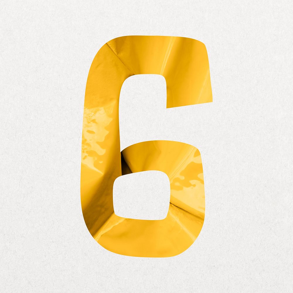 Number 6 in yellow plastic texture alphabet illustration