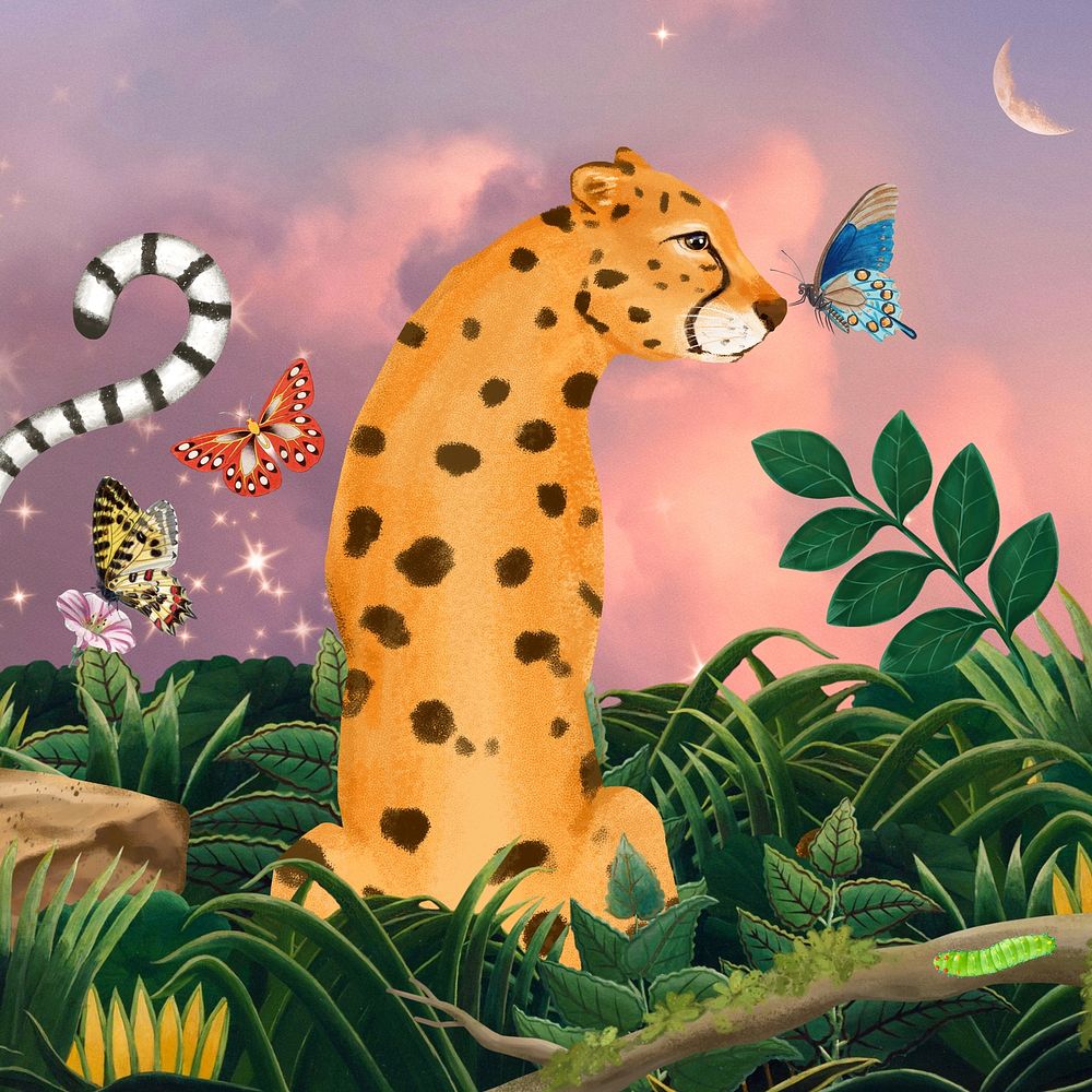 Cute cheetah background, digital art remix