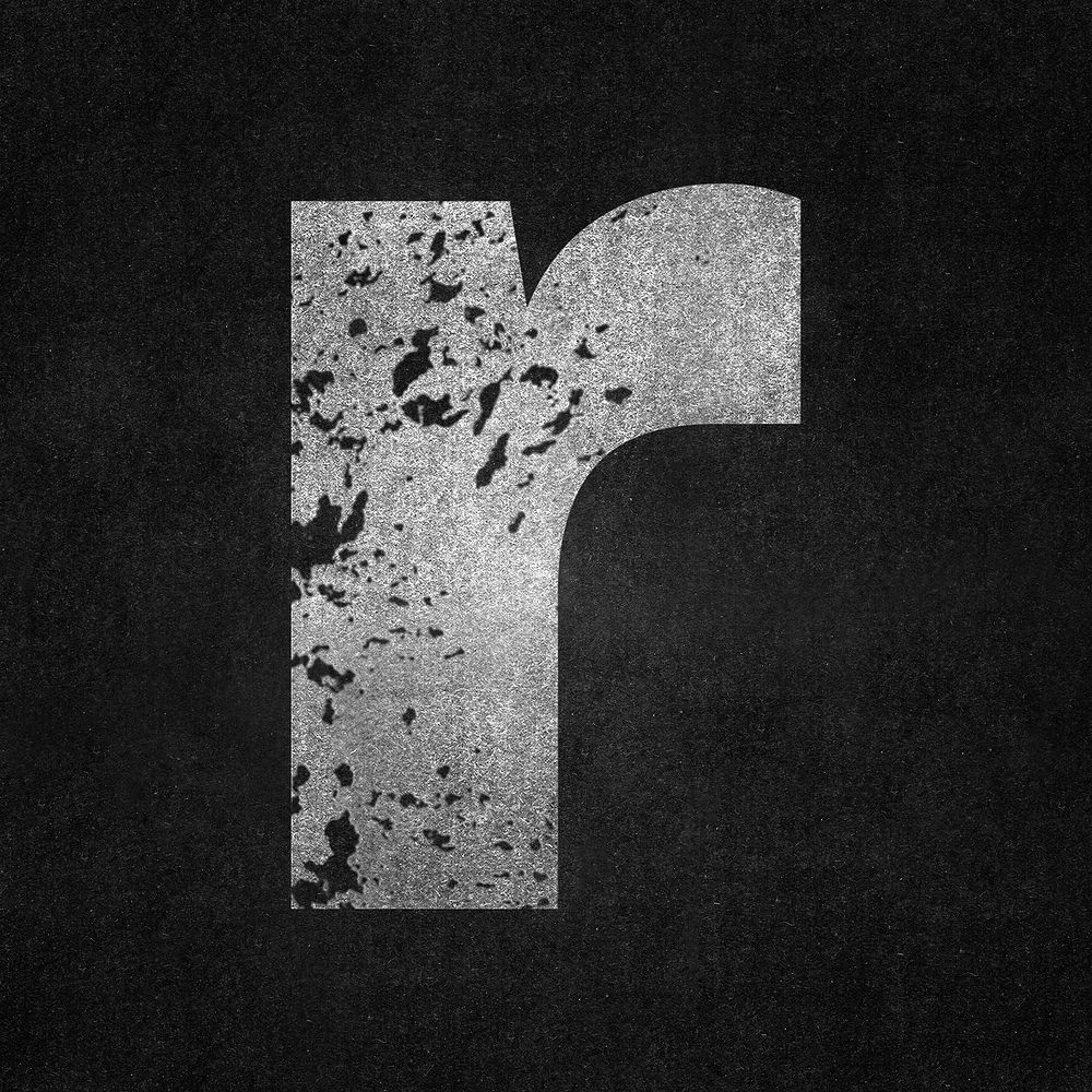 Letter r, gray grunge font illustration