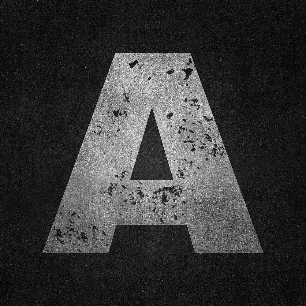 Letter A, gray grunge font illustration