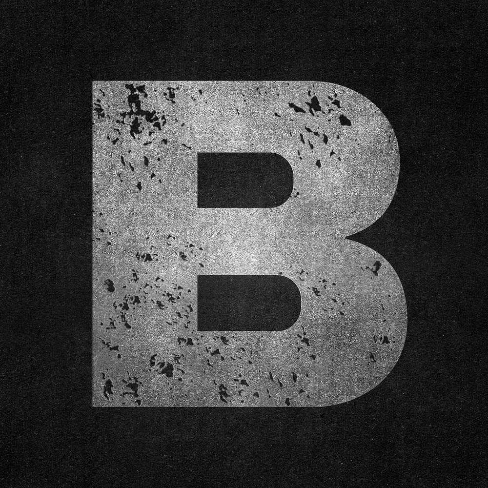 Letter B, gray grunge font illustration