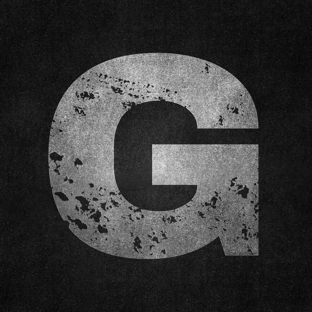 Letter G, gray grunge font illustration