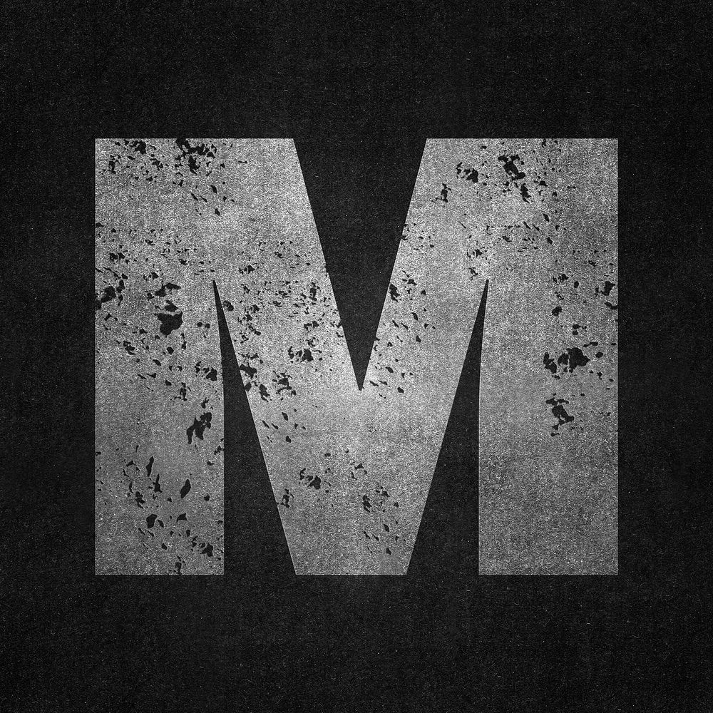 Letter M, gray grunge font illustration