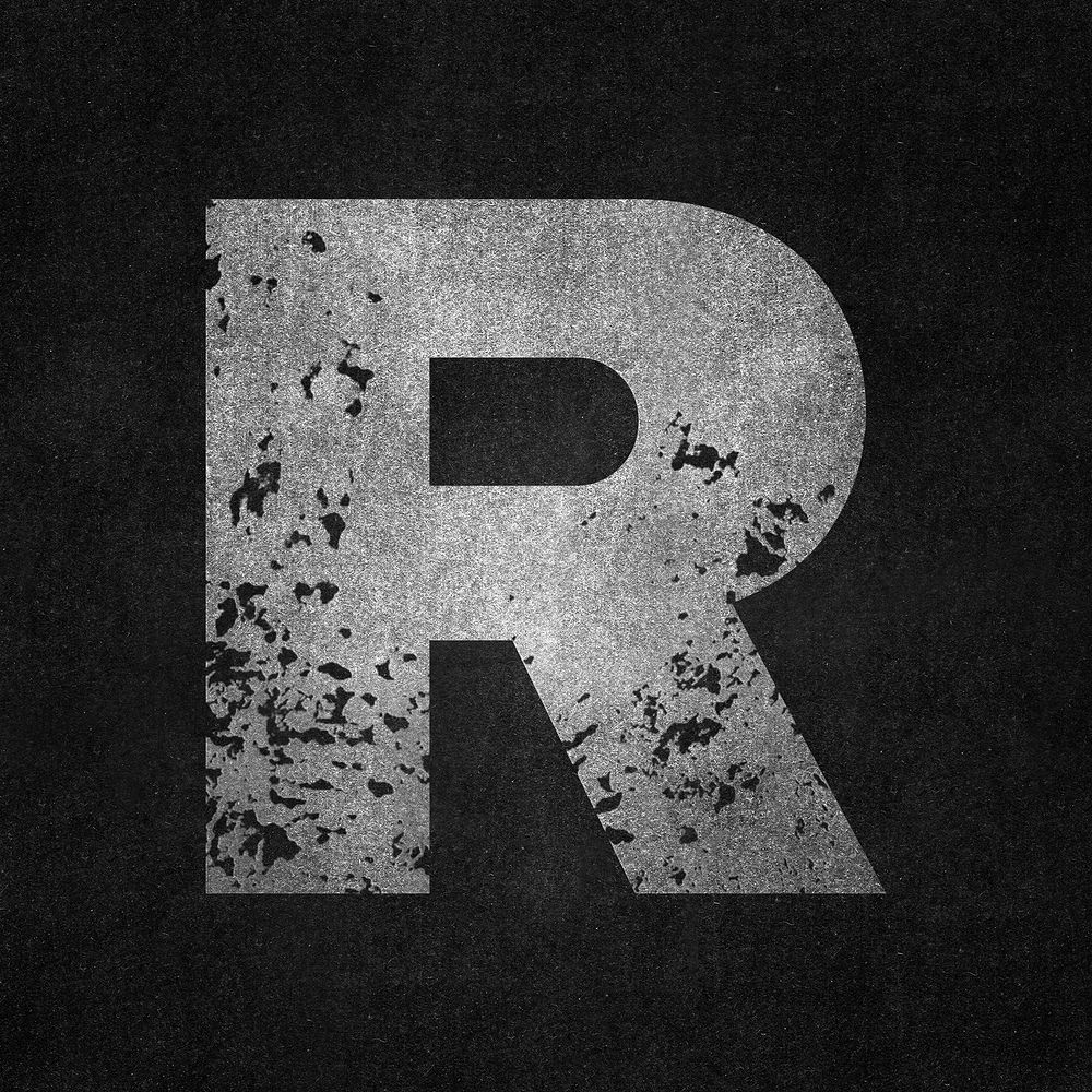 Letter R, gray grunge font illustration