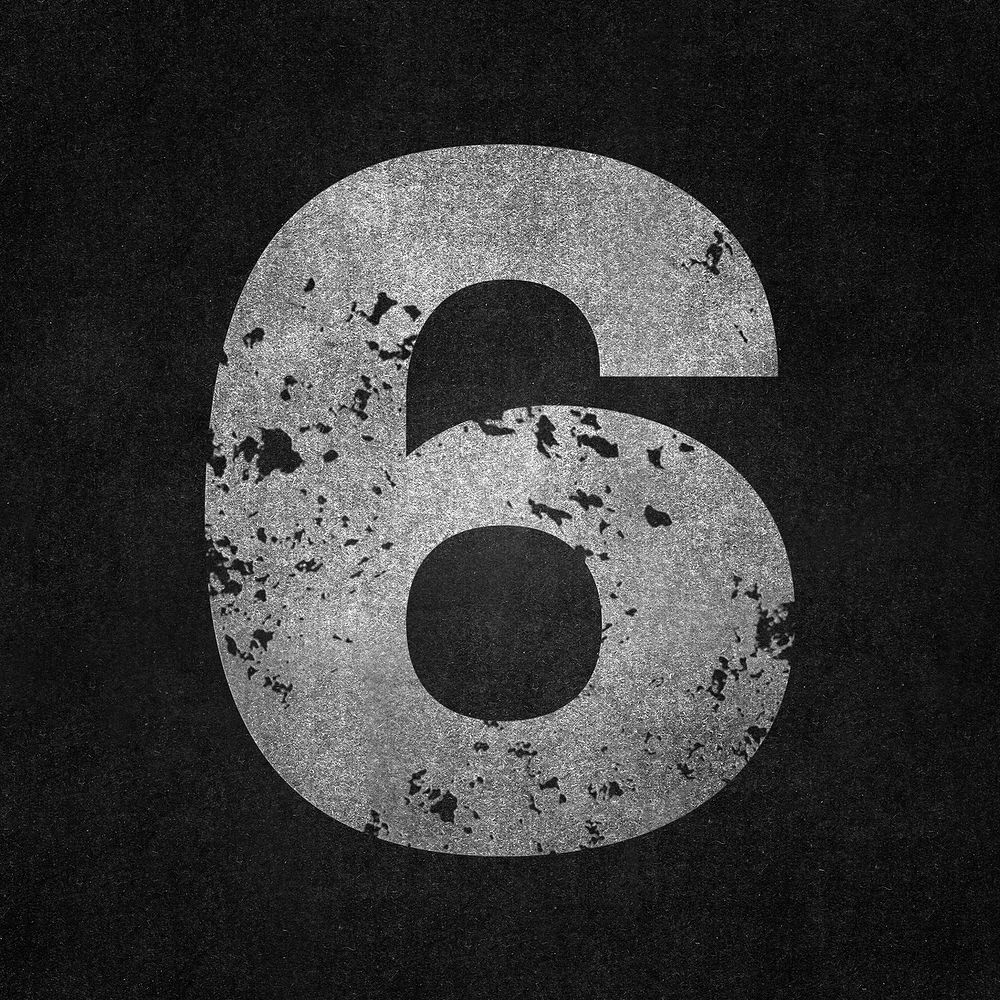 Number 6, gray grunge font illustration