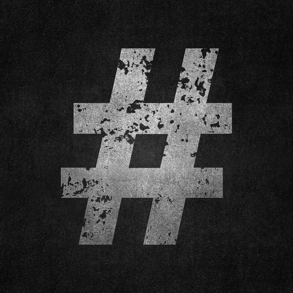 Hashtag sign, grunge gray symbol illustration