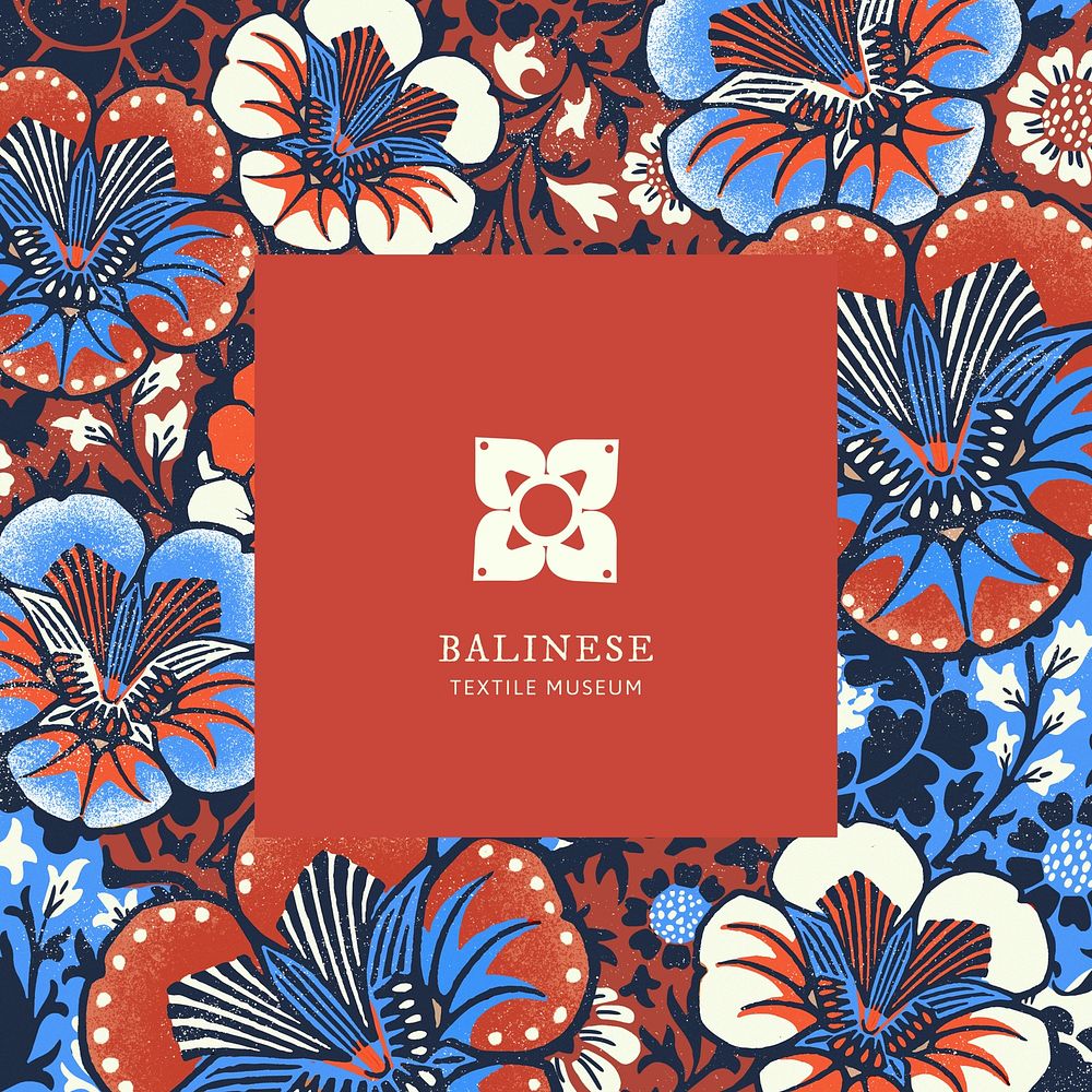 Customizable floral logo template, batik flower design