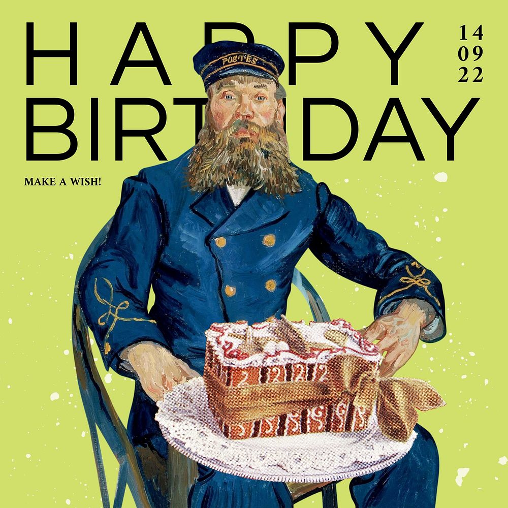 Postman Roulin Instagram post template, happy birthday greeting, Van Gogh's famous artwork