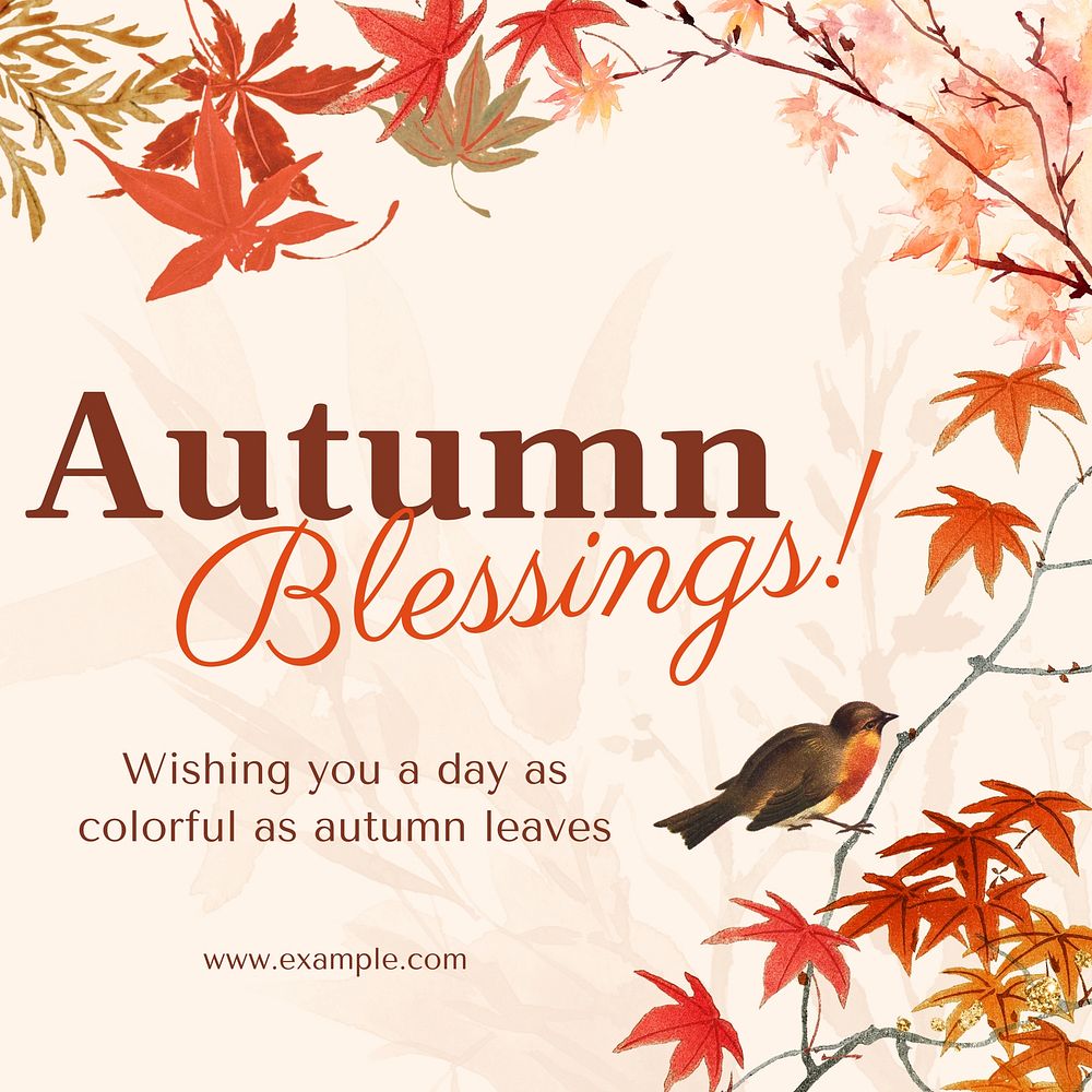 Autumn blessings Instagram post template, nature aesthetic illustration
