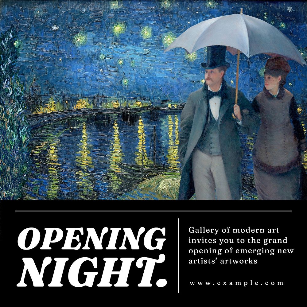 Starry Night Instagram post template opening night ad Van Gogh's famous painting remixed by rawpixel