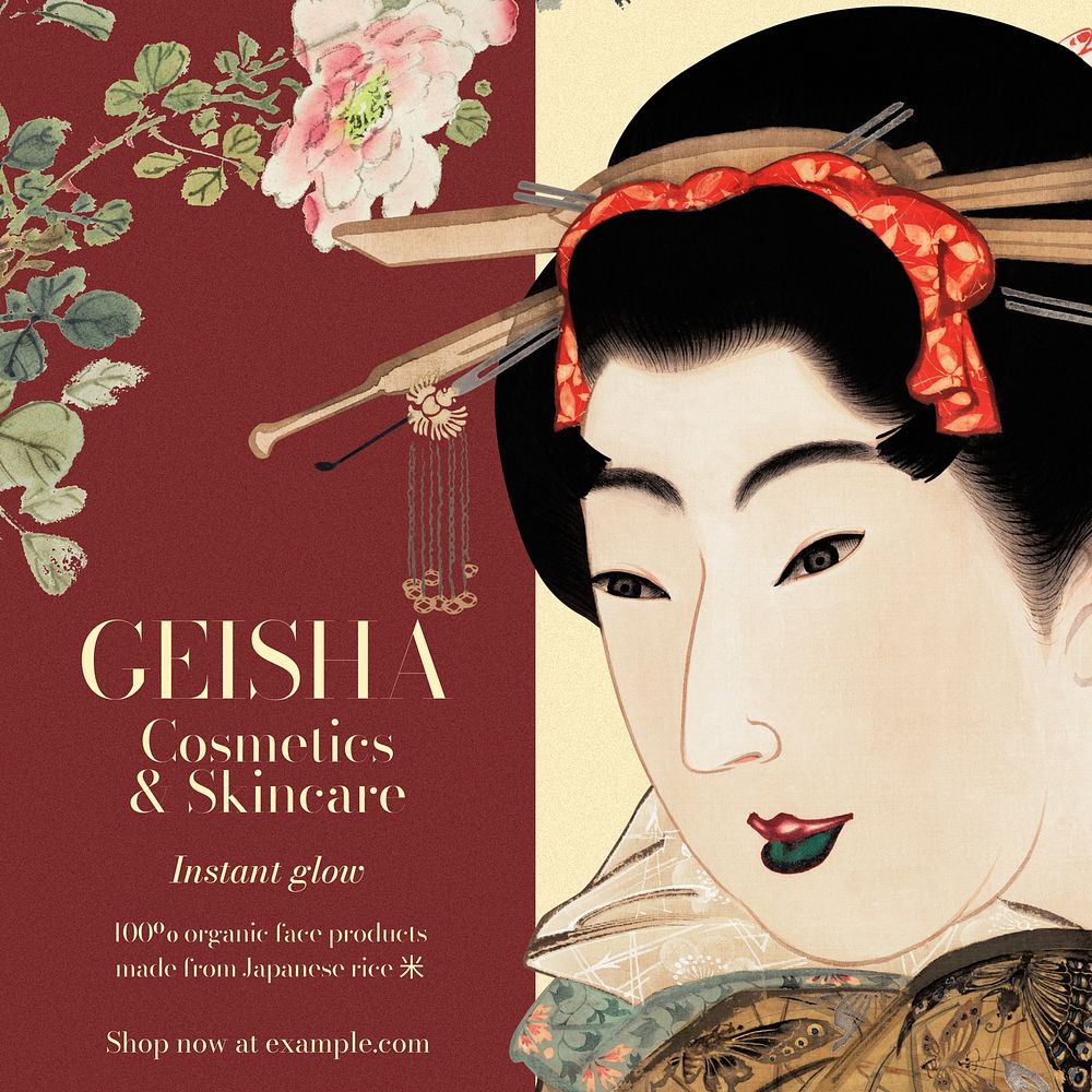Japanese geisha Facebook ad template,  Ukiyo-e art remix design