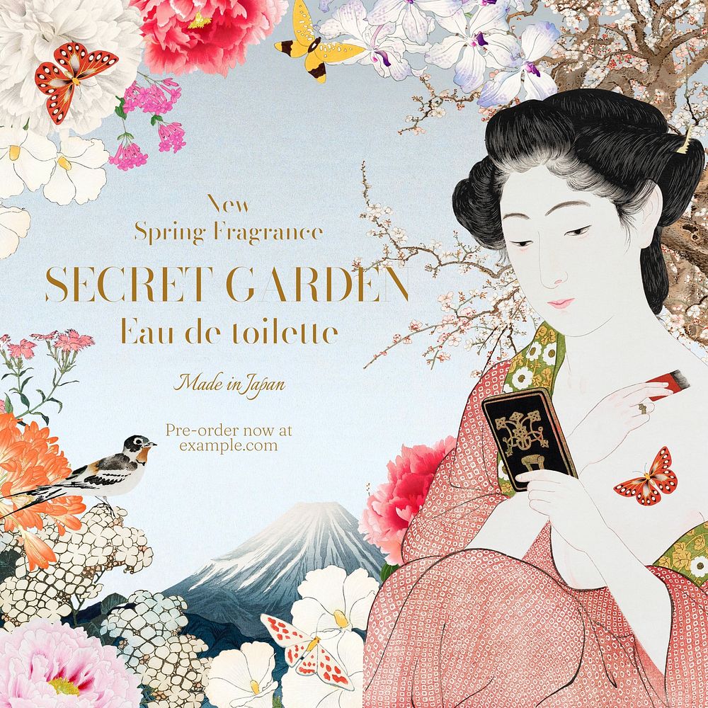 Japanese perfume Facebook ad template  Ukiyo-e art remix design