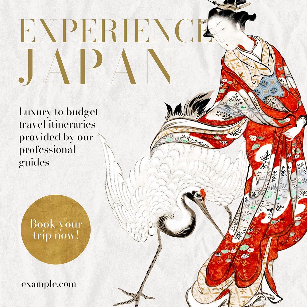 Experience Japan Facebook ad template,  Ukiyo-e art remix design