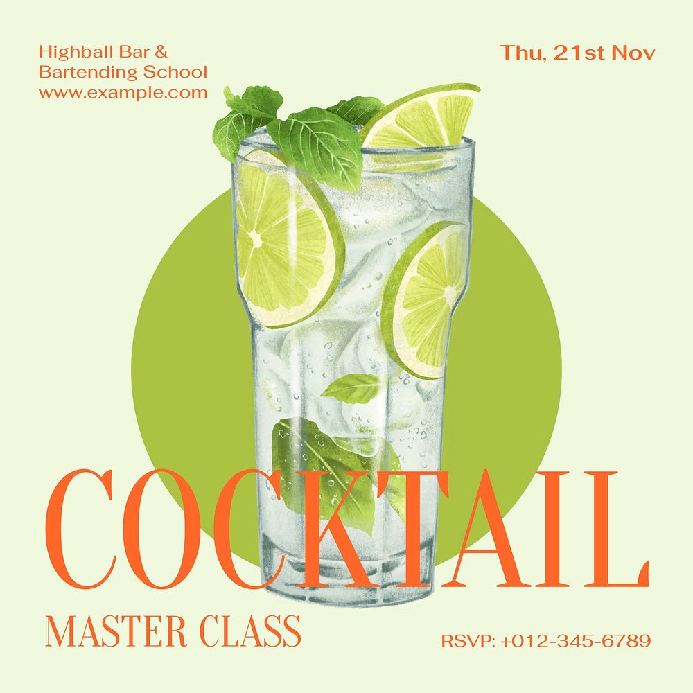 Cocktail class  Instagram post template