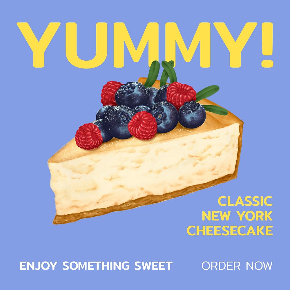 Yummy cheesecake Instagram post template, bakery shop ad