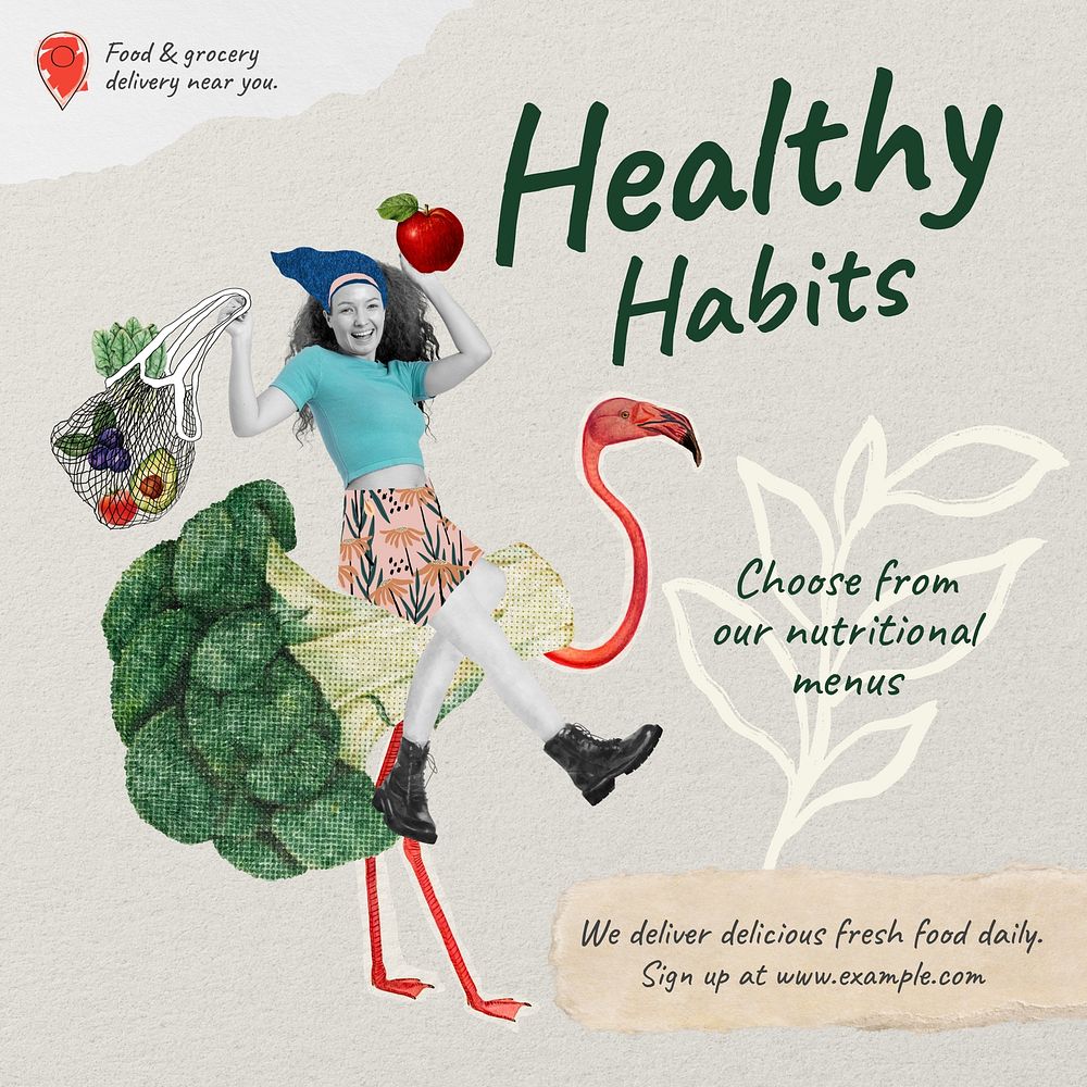 Healthy habits Facebook story template, editable collage remix design