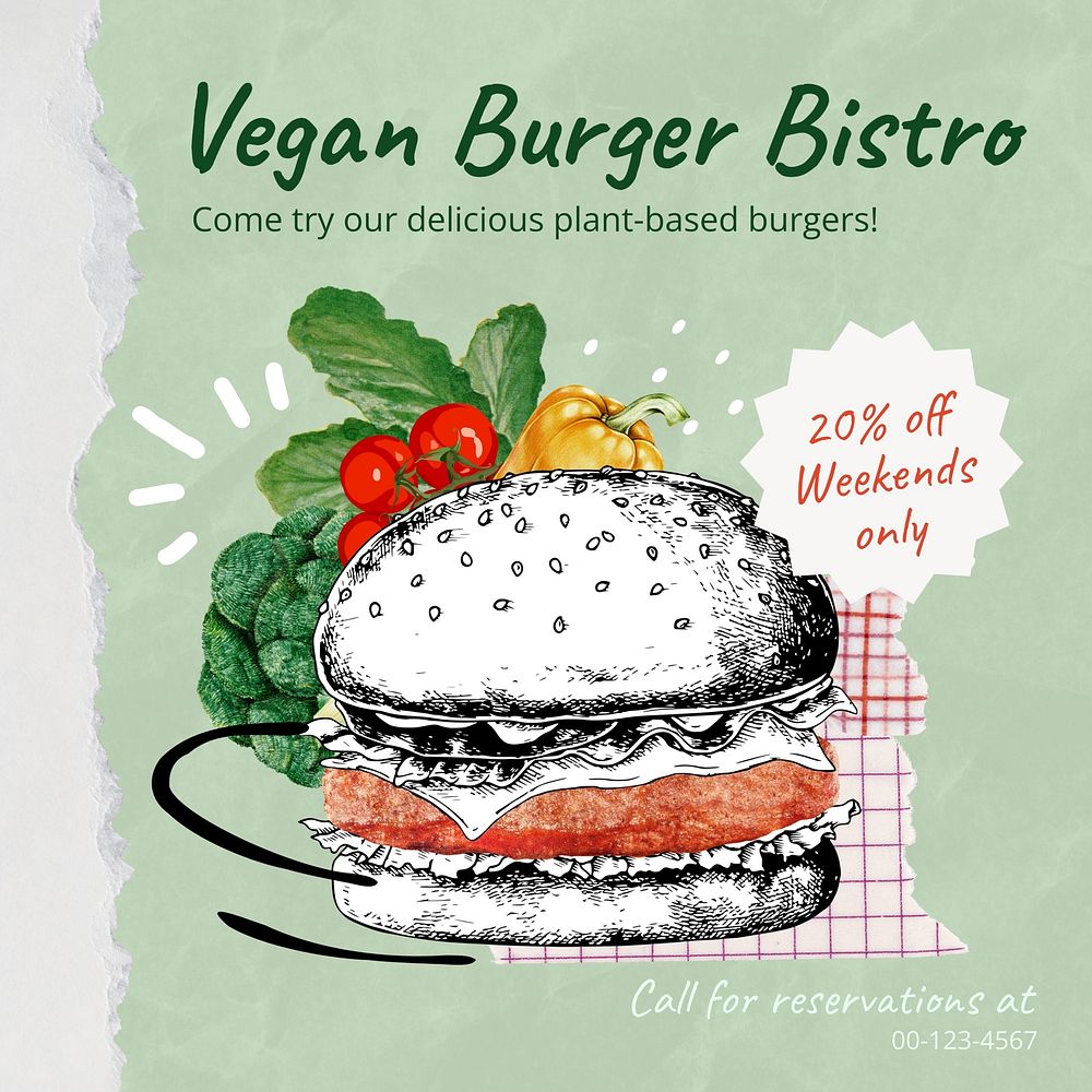 Plant-based burger Facebook story template  collage remix design
