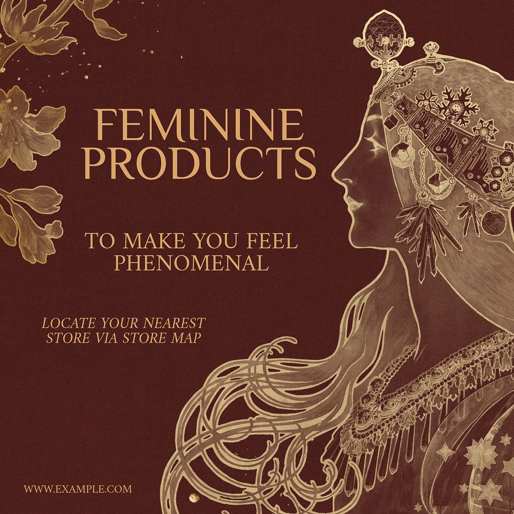 Art Nouveau Instagram ad template  aesthetic woman design remixed by rawpixel