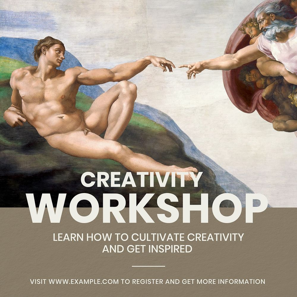 Creativity workshop Instagram post template   design. Famous artwork by Michelangelo remixed by rawpixel.