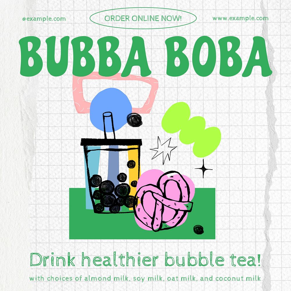 Healthy boba Instagram post template, editable design
