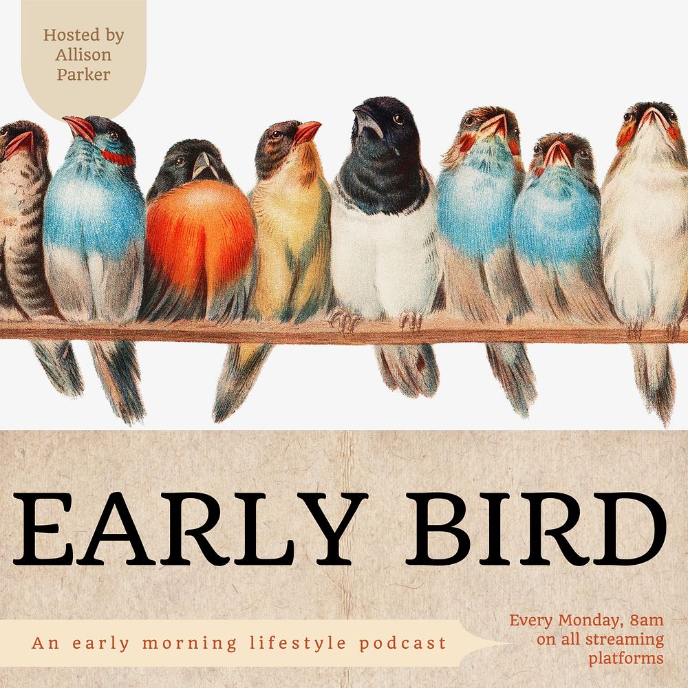 Early bird podcast Instagram post template,  social media design
