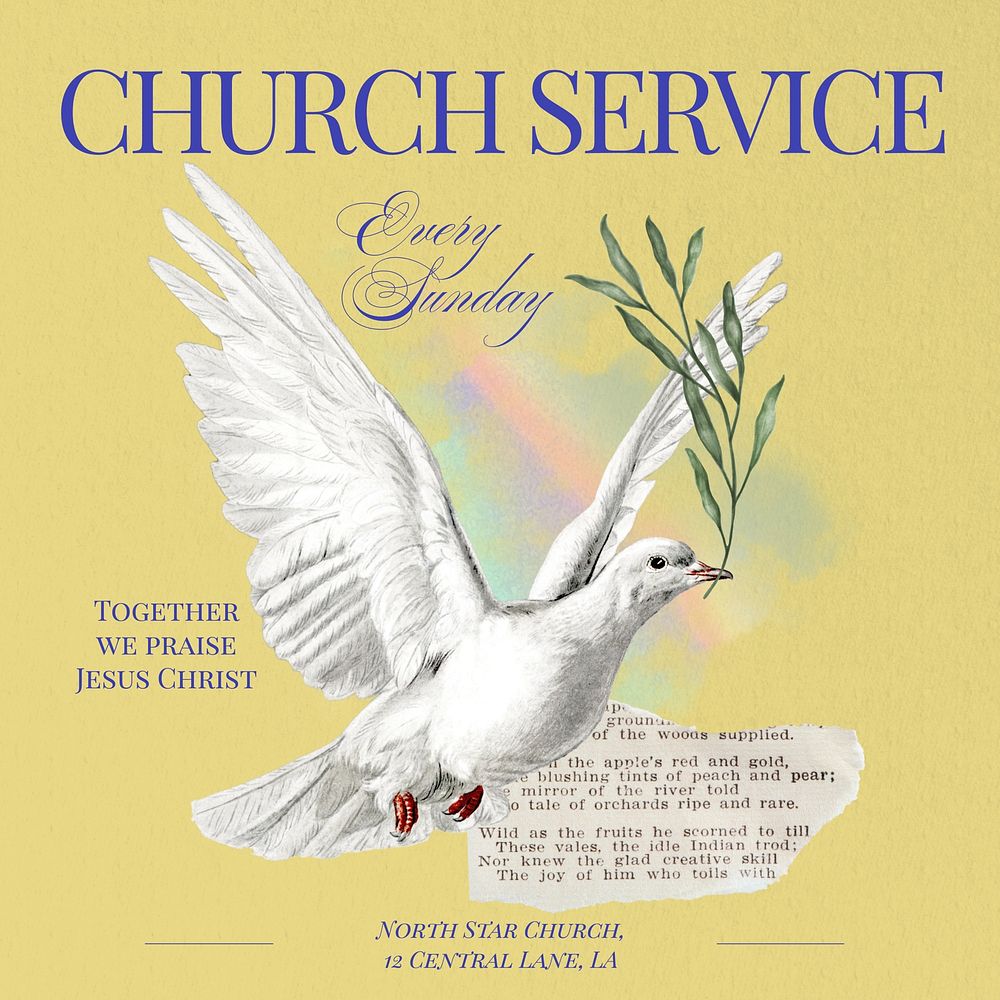 Church service Facebook post template  design