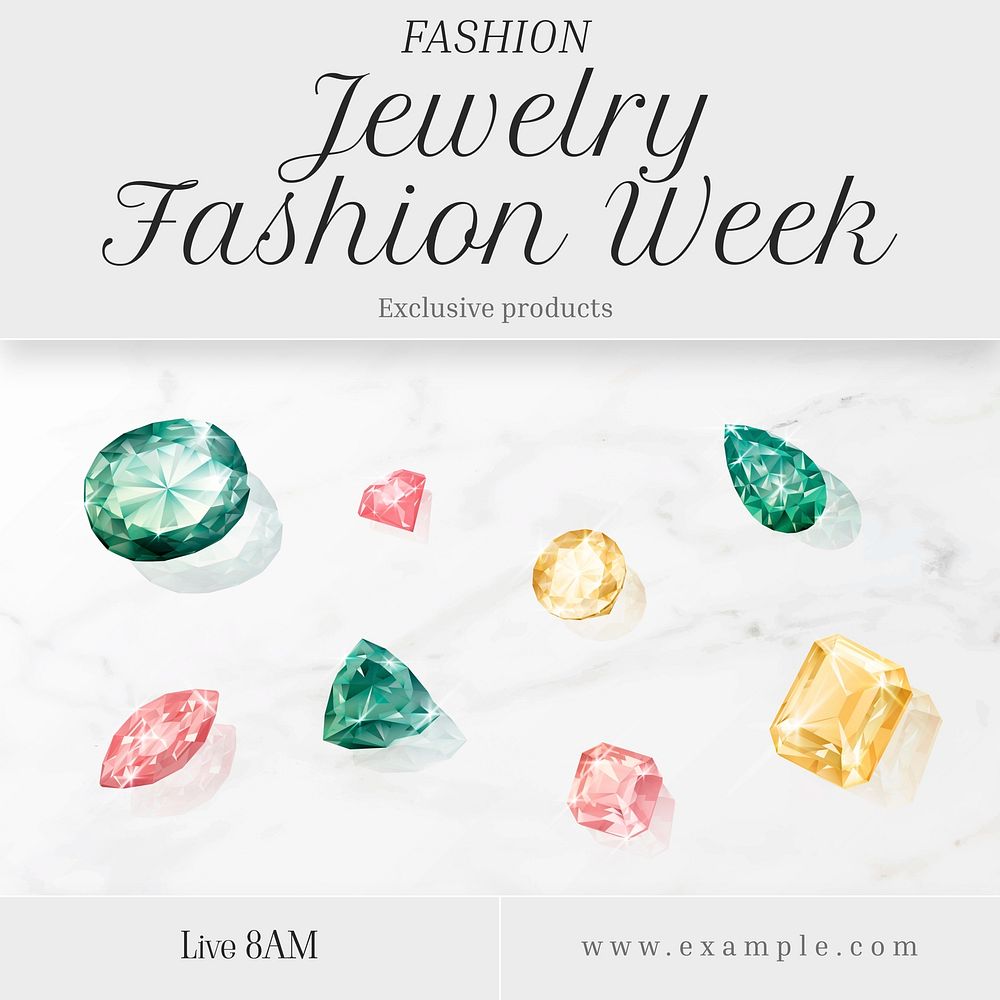 Jewelry fashion week Facebook post template, editable design