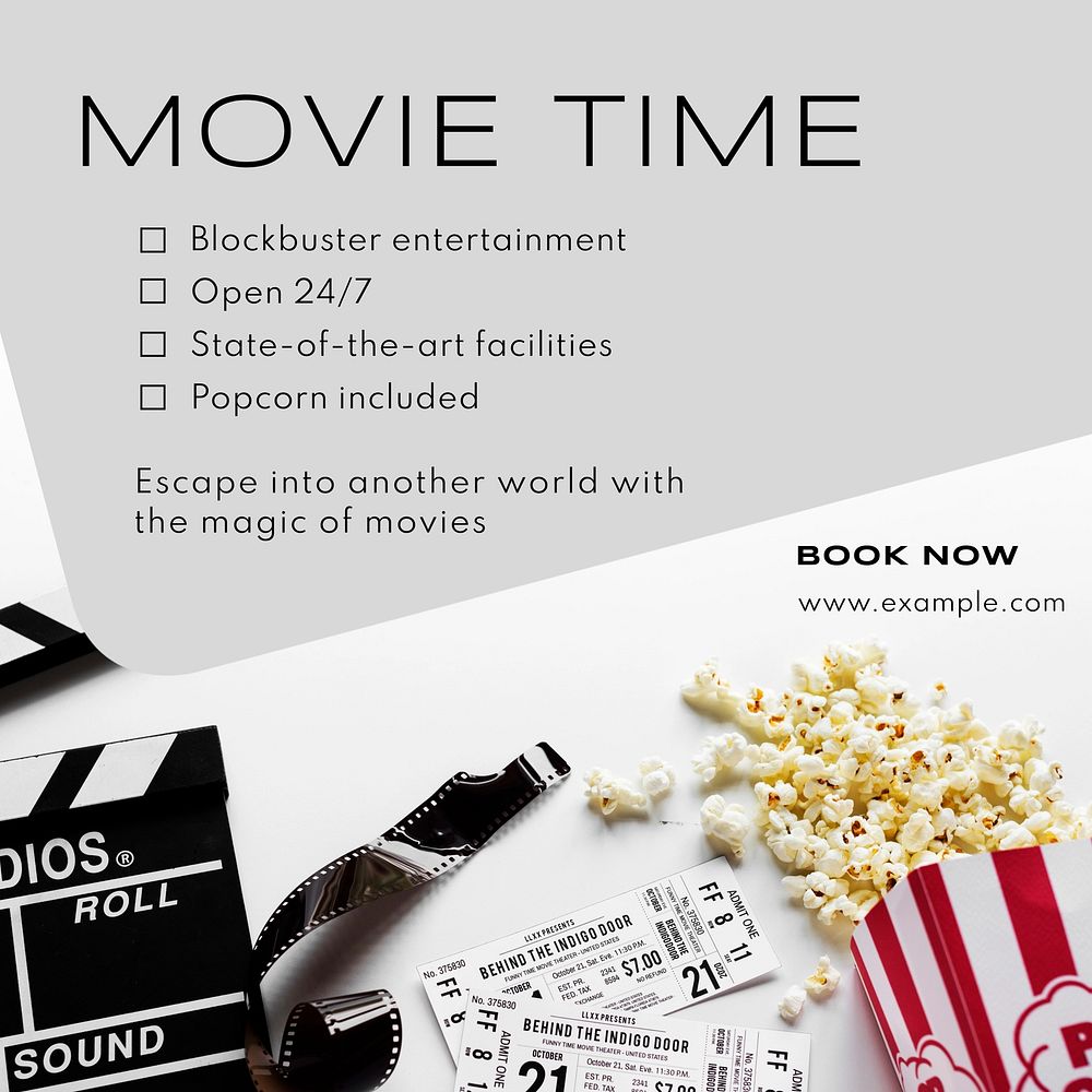 Movie time Instagram post template, editable text