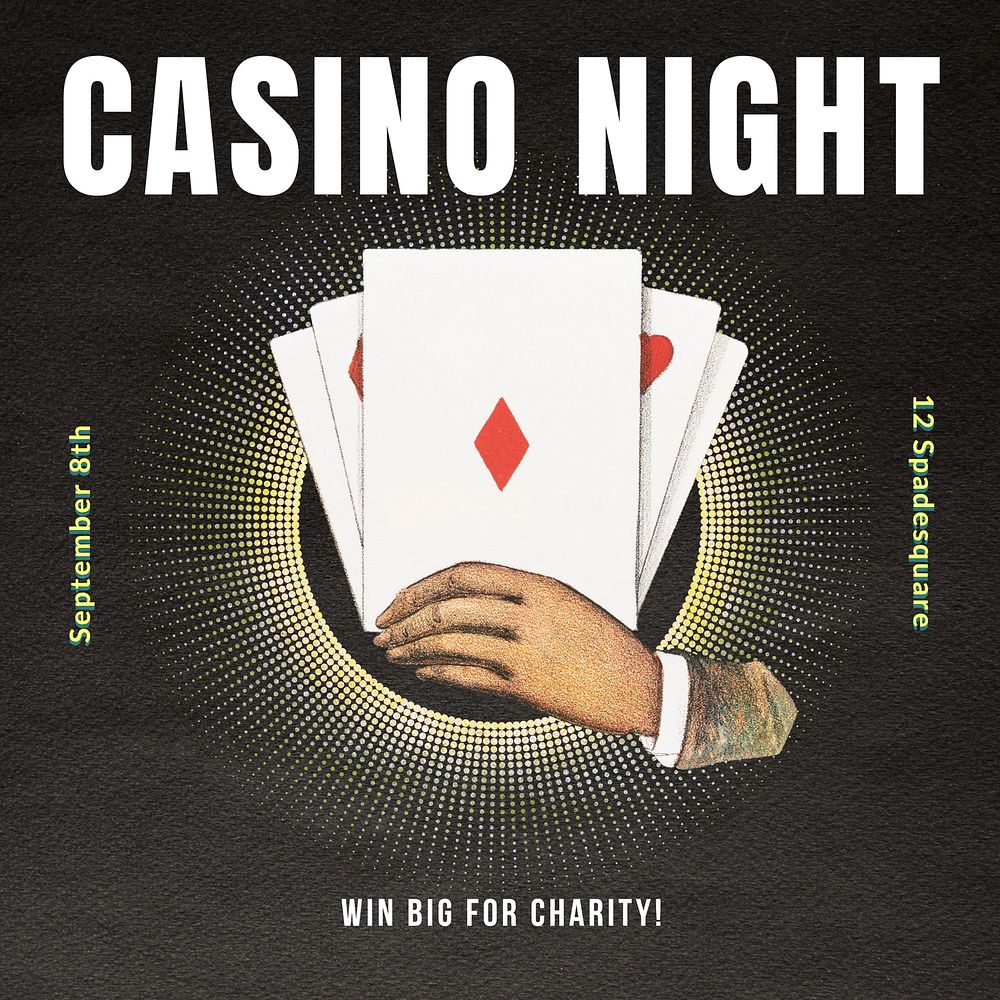 Charity casino night Instagram post template, editable text