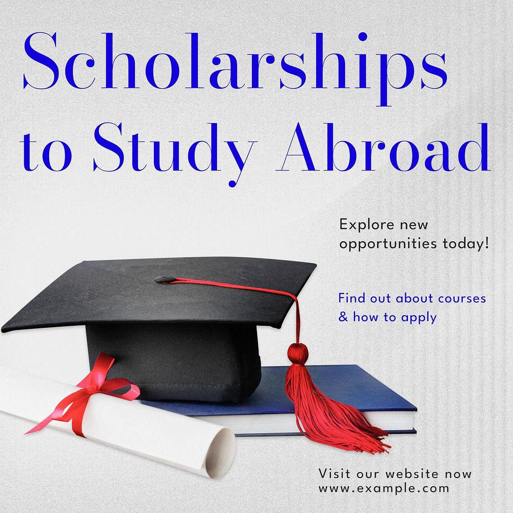 Study abroad scholarships social post template, editable design for Instagram 