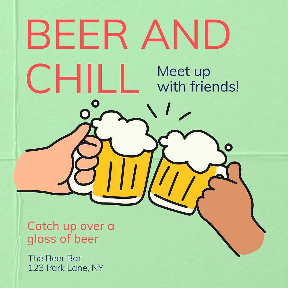 Beer and chill Facebook post template, editable design