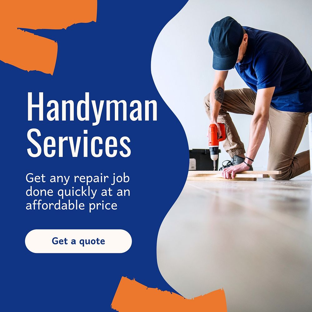Handyman services Facebook post template, editable design