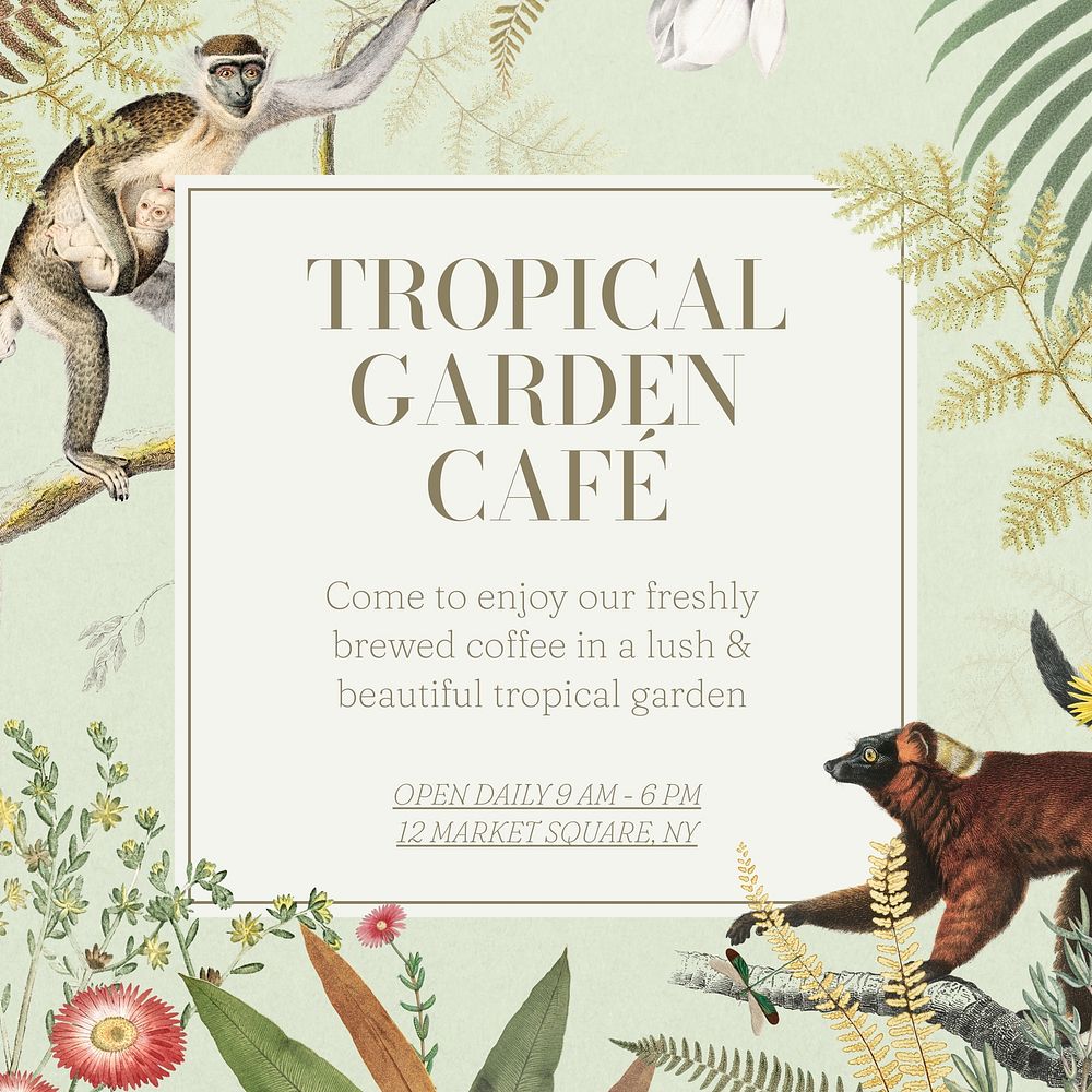 Tropical cafe Instagram post template  design
