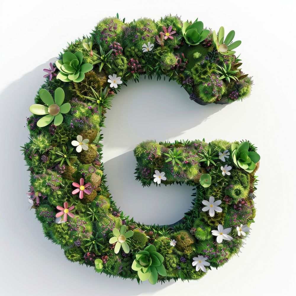 G letter green wreath plant.