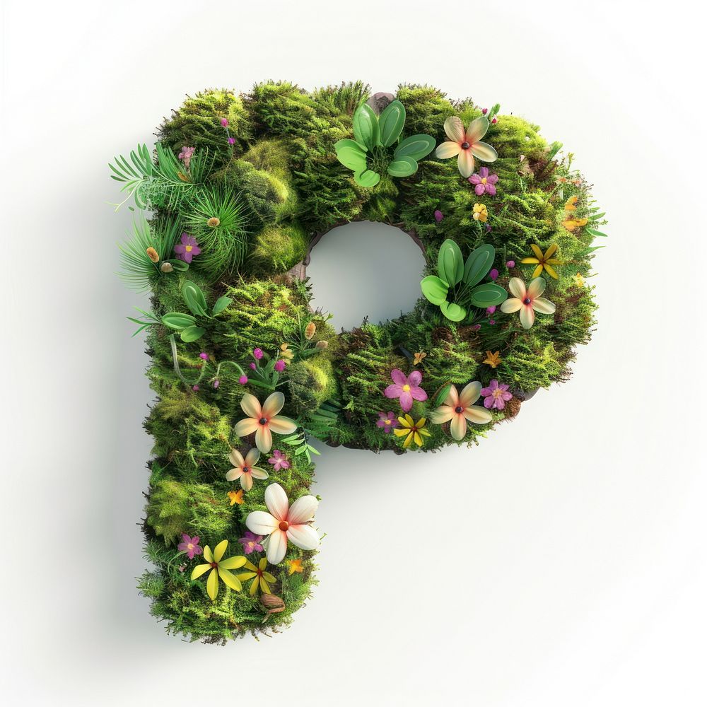 P letter wreath plant text.