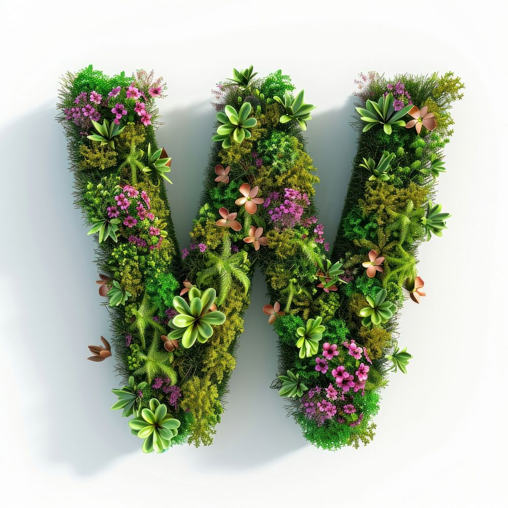 W letter flower green moss.
