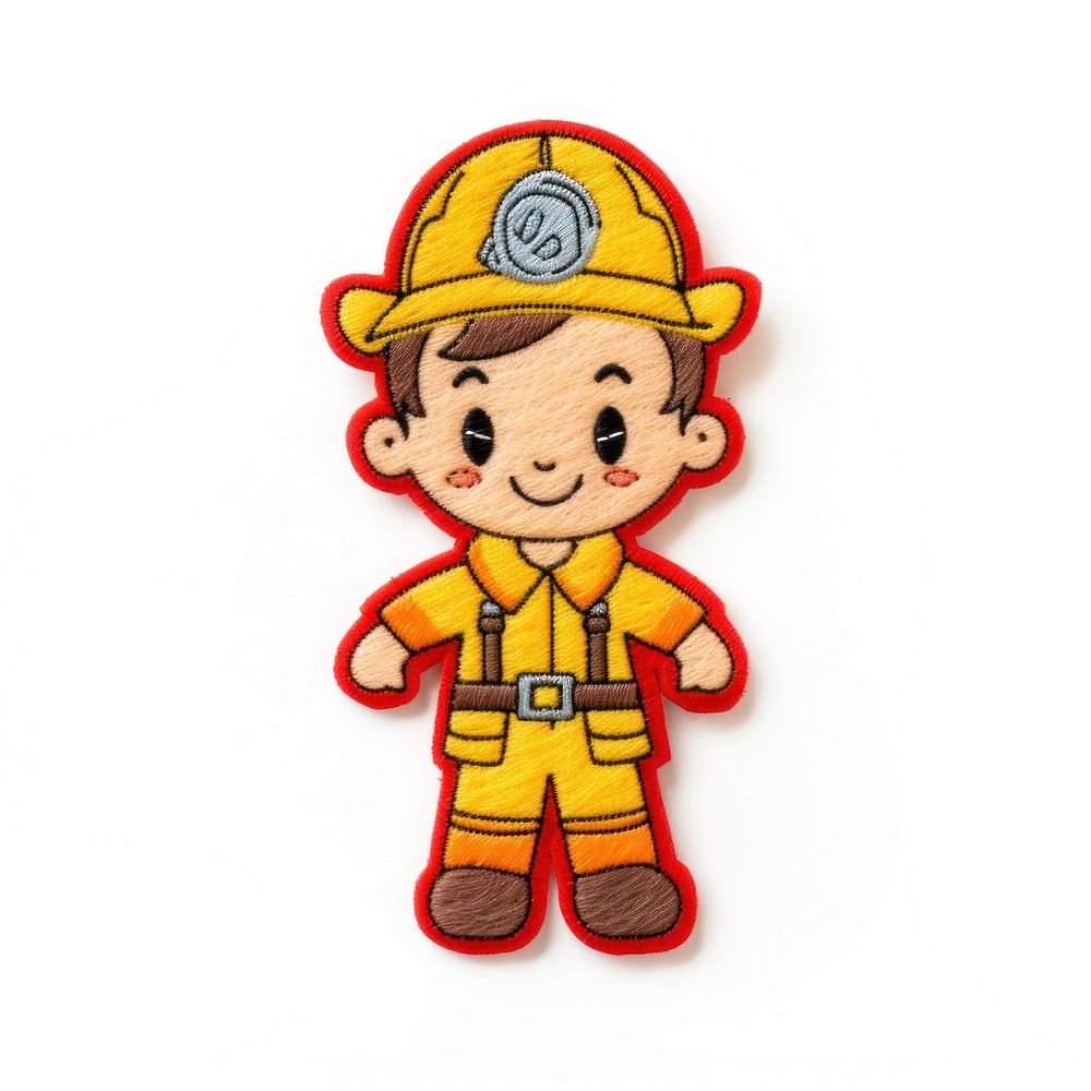 Felt stickers of a single fire fighter person plush human.