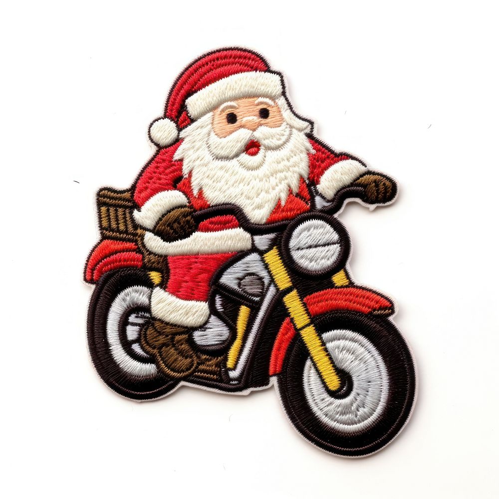 Felt stickers of a single santa motorcycle transportation vehicle.