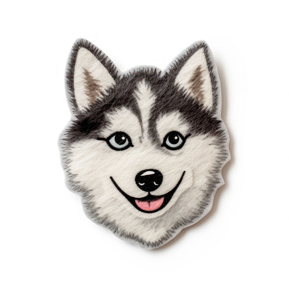 Felt stickers of a single sybirian husky animal canine mammal.