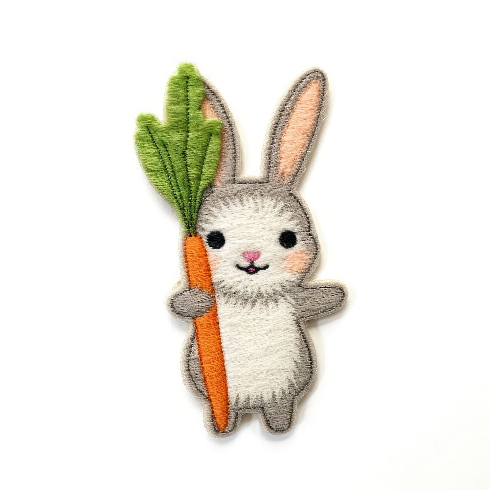 Felt stickers of a single rabbit holding carrot vegetable produce pattern.