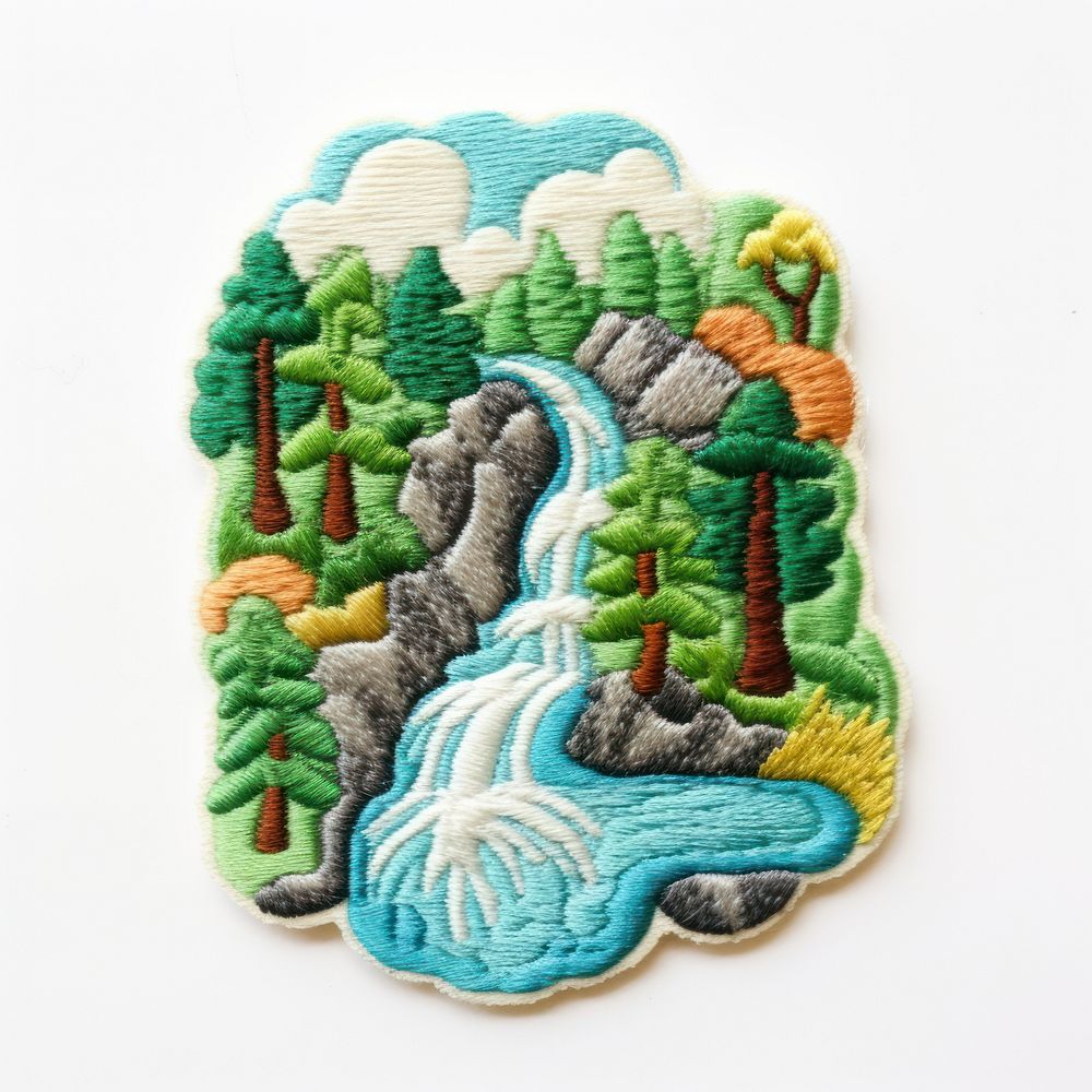 Felt stickers of a single waterfall embroidery applique pattern.